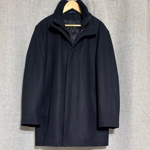 Cardinal of Canada Car Coat Men XL Black Wool Blend Quilted Lined 1534A26